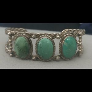 Santa Fe Style Sterling Silver with Turquoise Stone Cuff Bracelet